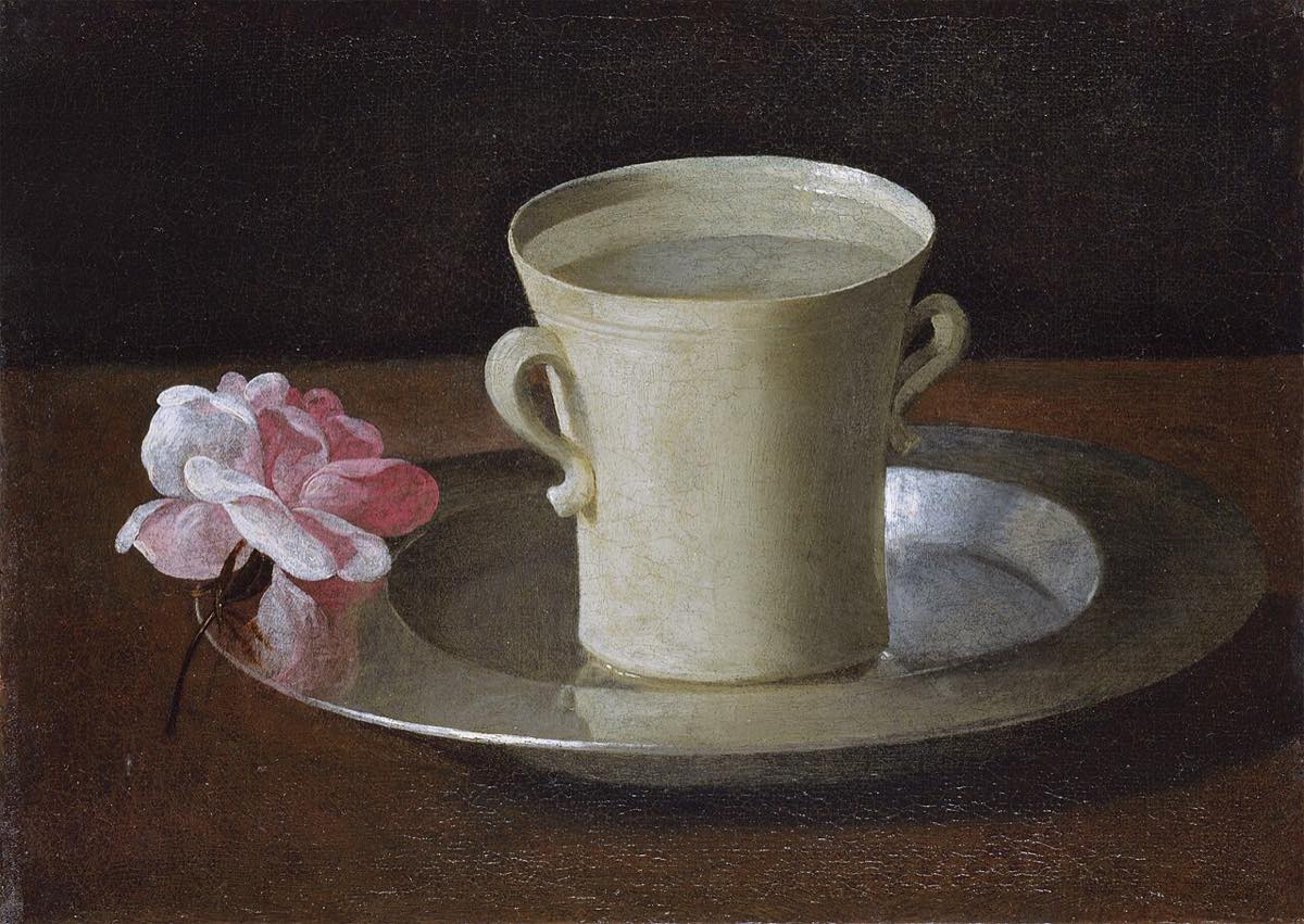 Francisco de Zurbarán, Cup of Water and a Rose on a Silver Plate, c. 1630